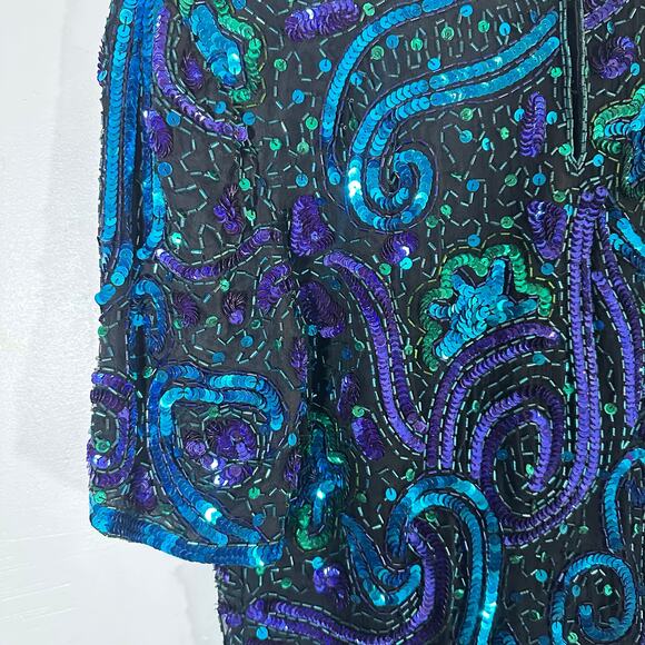 Vintage Laurence Kazar Sequin Beaded Silk Blouse - Small‎ - Picture 10 of 11